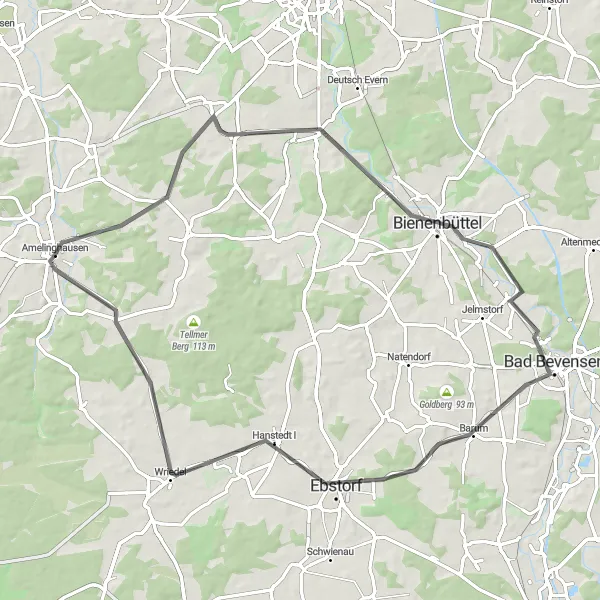 Map miniature of "Exploring the Surroundings" cycling inspiration in Lüneburg, Germany. Generated by Tarmacs.app cycling route planner