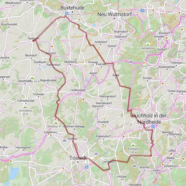 Map miniature of "Immenbeck and Holm-Seppensen Gravel loop" cycling inspiration in Lüneburg, Germany. Generated by Tarmacs.app cycling route planner