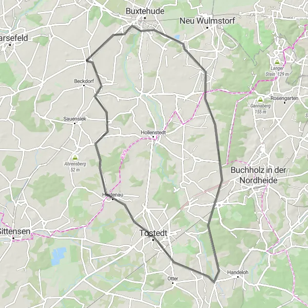 Map miniature of "Apensen Loop" cycling inspiration in Lüneburg, Germany. Generated by Tarmacs.app cycling route planner