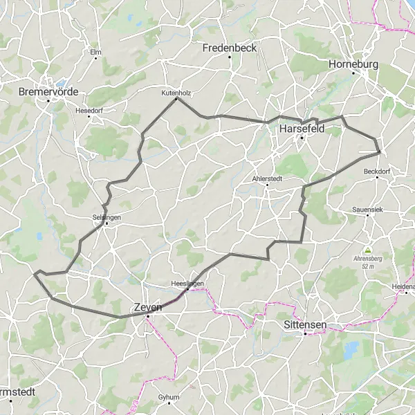 Karten-Miniaturansicht der Radinspiration "Historische Radtour durch Zeven und Kutenholz" in Lüneburg, Germany. Erstellt vom Tarmacs.app-Routenplaner für Radtouren