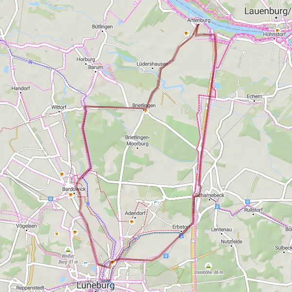 Karten-Miniaturansicht der Radinspiration "Fahrt durch Scharnebeck" in Lüneburg, Germany. Erstellt vom Tarmacs.app-Routenplaner für Radtouren