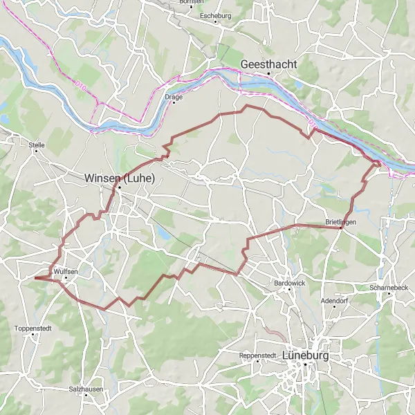 Map miniature of "Winsen Discovery" cycling inspiration in Lüneburg, Germany. Generated by Tarmacs.app cycling route planner