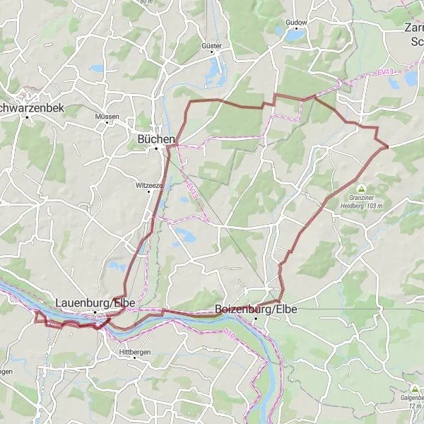 Map miniature of "Hohnstorf Loop" cycling inspiration in Lüneburg, Germany. Generated by Tarmacs.app cycling route planner
