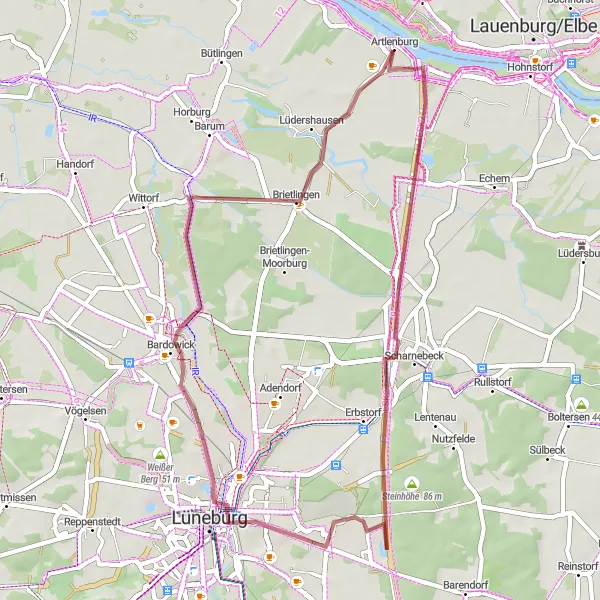 Map miniature of "Scharnebeck Highlight" cycling inspiration in Lüneburg, Germany. Generated by Tarmacs.app cycling route planner
