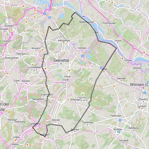 Map miniature of "Jesteburg Loop" cycling inspiration in Lüneburg, Germany. Generated by Tarmacs.app cycling route planner