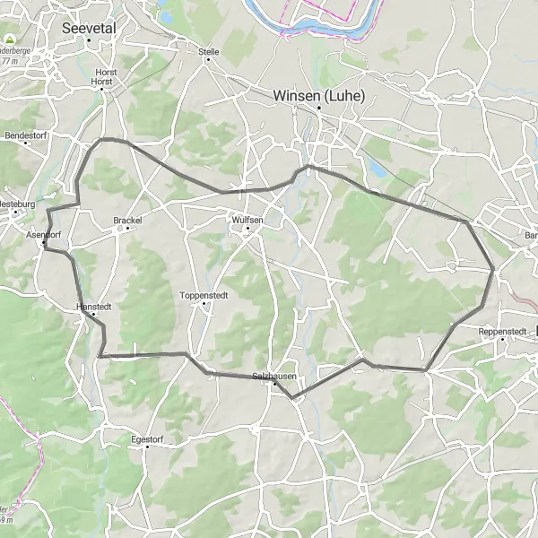 Map miniature of "Picturesque Villages Loop" cycling inspiration in Lüneburg, Germany. Generated by Tarmacs.app cycling route planner