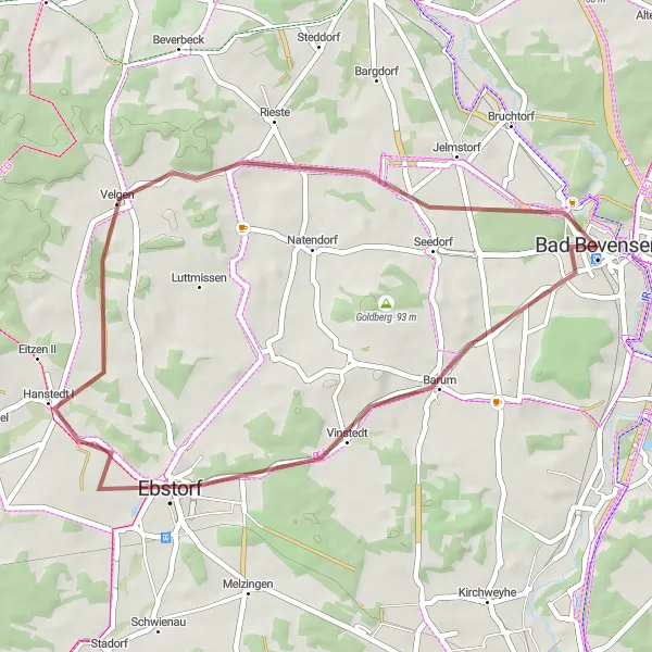 Karten-Miniaturansicht der Radinspiration "Ebstorf und Umgebung erkunden" in Lüneburg, Germany. Erstellt vom Tarmacs.app-Routenplaner für Radtouren