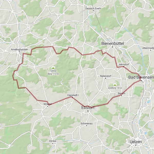 Map miniature of "Gravel Route to Ebstorf" cycling inspiration in Lüneburg, Germany. Generated by Tarmacs.app cycling route planner
