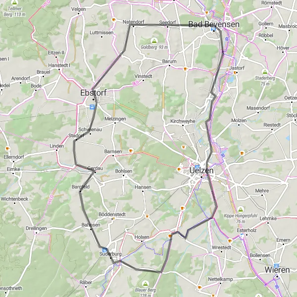 Map miniature of "Road Ride to Holdenstedt" cycling inspiration in Lüneburg, Germany. Generated by Tarmacs.app cycling route planner