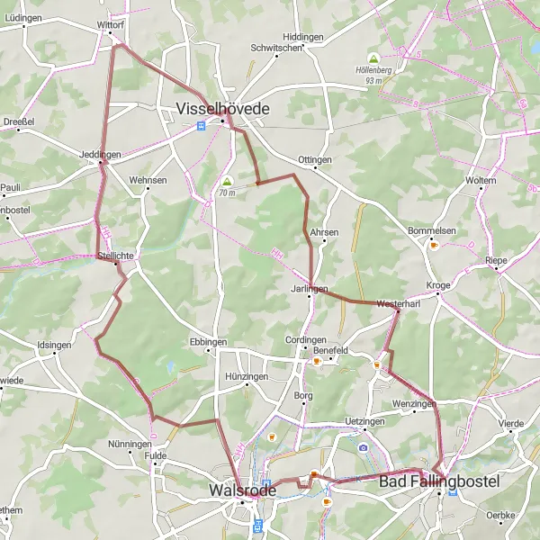 Karten-Miniaturansicht der Radinspiration "Gravelentdeckungstour in der Nähe von Bad Fallingbostel" in Lüneburg, Germany. Erstellt vom Tarmacs.app-Routenplaner für Radtouren