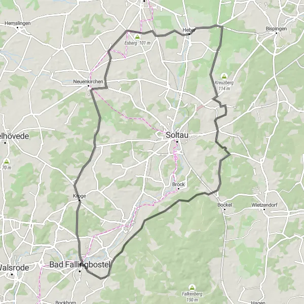 Karten-Miniaturansicht der Radinspiration "Rund um Bad Fallingbostel" in Lüneburg, Germany. Erstellt vom Tarmacs.app-Routenplaner für Radtouren