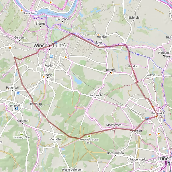 Karten-Miniaturansicht der Radinspiration "Gemütliche Gravel-Tour nach Winsen (Luhe) und Handorf" in Lüneburg, Germany. Erstellt vom Tarmacs.app-Routenplaner für Radtouren