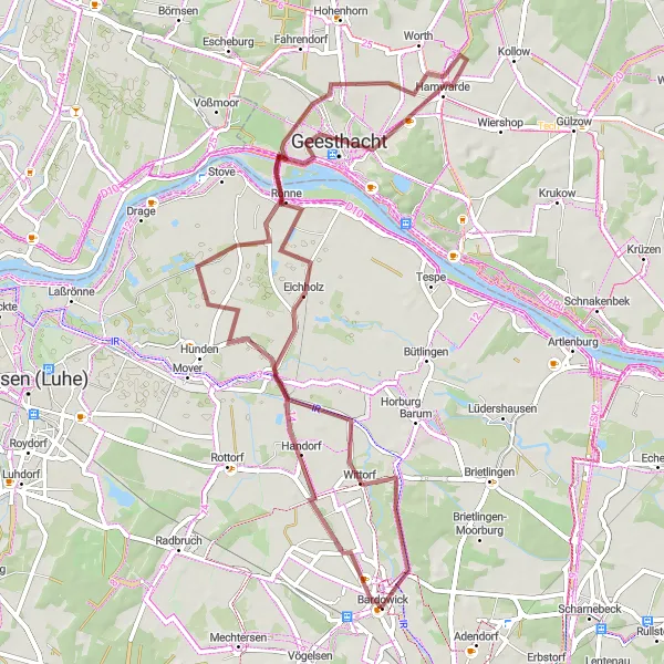 Karten-Miniaturansicht der Radinspiration "Gravel-Tour durch Handorf und Wittorf" in Lüneburg, Germany. Erstellt vom Tarmacs.app-Routenplaner für Radtouren