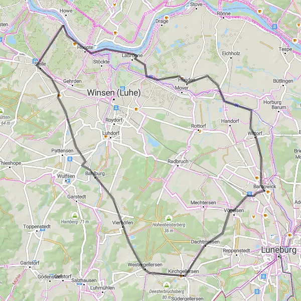 Map miniature of "Lüneburg Countryside Loop" cycling inspiration in Lüneburg, Germany. Generated by Tarmacs.app cycling route planner