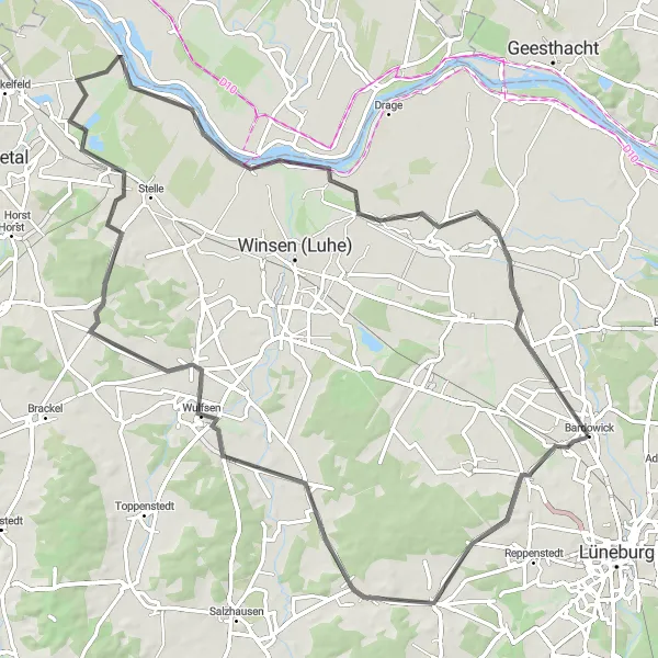 Karten-Miniaturansicht der Radinspiration "Road-Tour durch die Vogelbeobachtungsstation und Handorf" in Lüneburg, Germany. Erstellt vom Tarmacs.app-Routenplaner für Radtouren