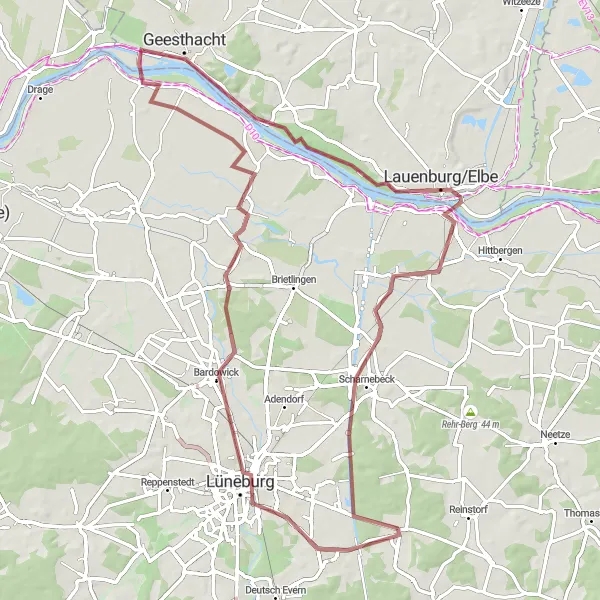 Map miniature of "Exploring Nature and History" cycling inspiration in Lüneburg, Germany. Generated by Tarmacs.app cycling route planner