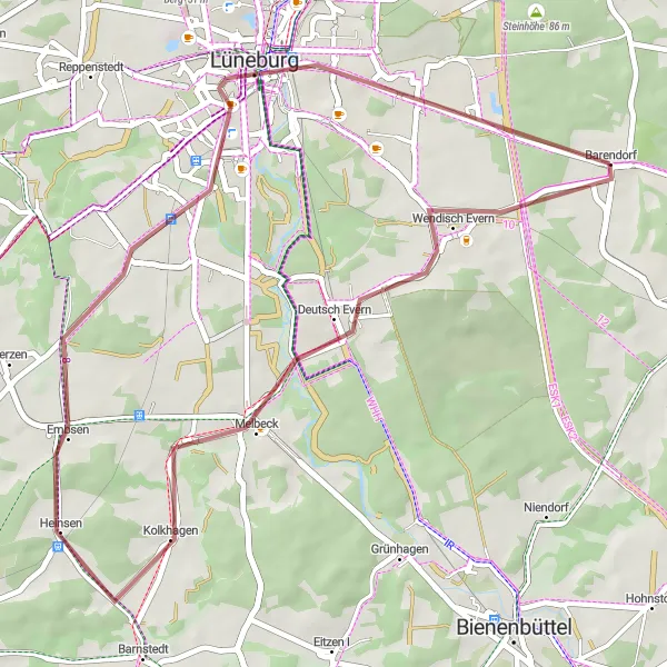 Map miniature of "Scenic Loop to Timeloberg" cycling inspiration in Lüneburg, Germany. Generated by Tarmacs.app cycling route planner