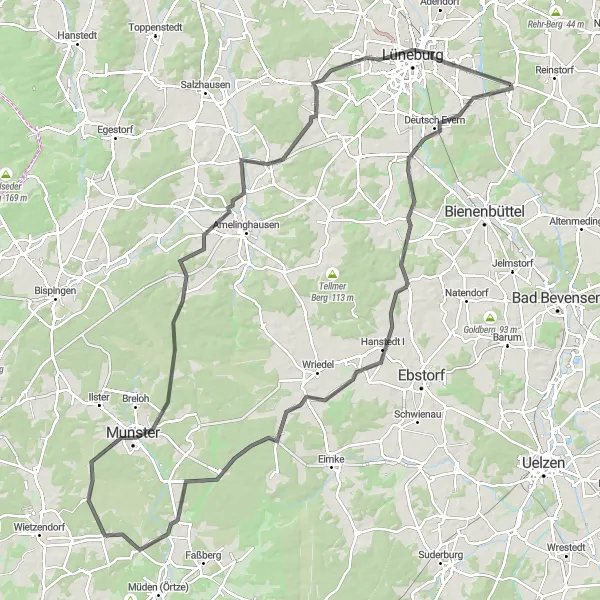 Map miniature of "Timeloberg Loop" cycling inspiration in Lüneburg, Germany. Generated by Tarmacs.app cycling route planner