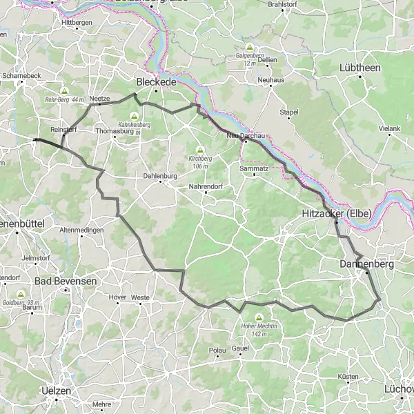 Map miniature of "Neetze and Himbergen Loop" cycling inspiration in Lüneburg, Germany. Generated by Tarmacs.app cycling route planner