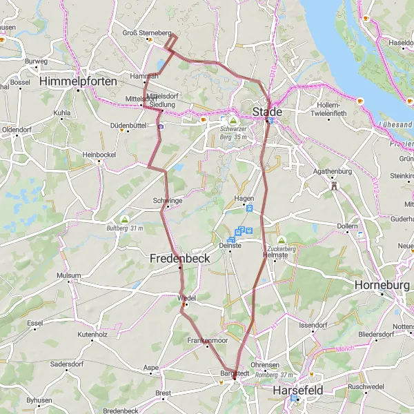 Karten-Miniaturansicht der Radinspiration "Bargstedt-Hohe Wedel Route" in Lüneburg, Germany. Erstellt vom Tarmacs.app-Routenplaner für Radtouren