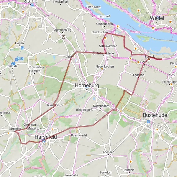 Karten-Miniaturansicht der Radinspiration "Bargstedt-Harsefeld Route" in Lüneburg, Germany. Erstellt vom Tarmacs.app-Routenplaner für Radtouren