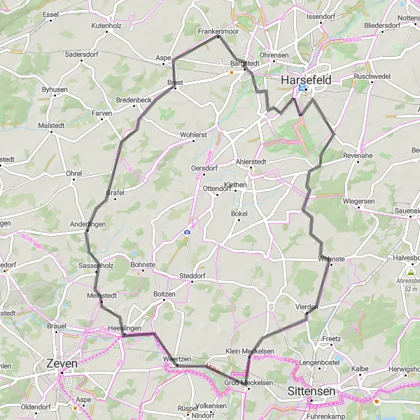 Map miniature of "Bargstedt Road Adventure" cycling inspiration in Lüneburg, Germany. Generated by Tarmacs.app cycling route planner