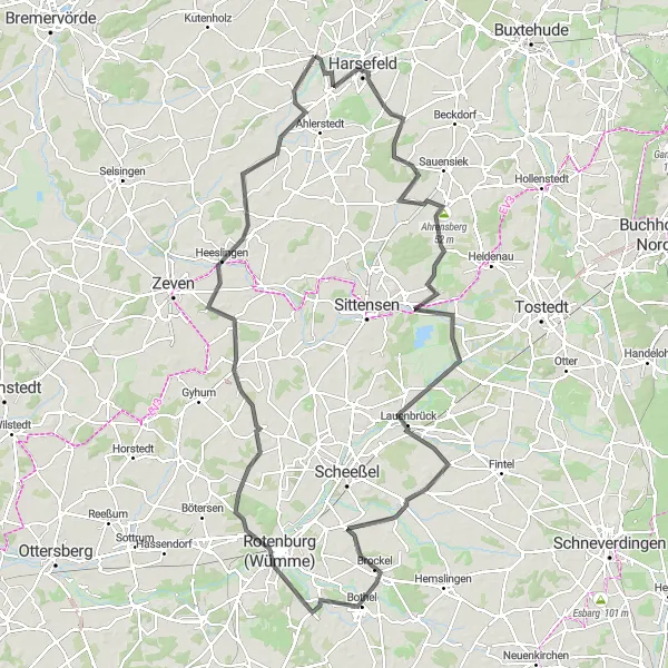 Karten-Miniaturansicht der Radinspiration "Rund um Bargstedt und Harsefeld" in Lüneburg, Germany. Erstellt vom Tarmacs.app-Routenplaner für Radtouren