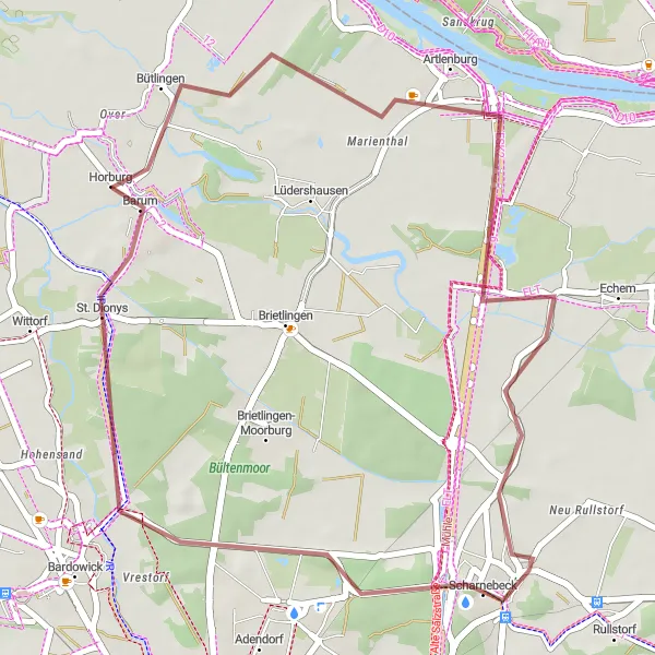 Map miniature of "Explore the Beautiful Lüneburg Countryside on Gravel Roads" cycling inspiration in Lüneburg, Germany. Generated by Tarmacs.app cycling route planner