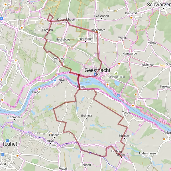 Karten-Miniaturansicht der Radinspiration "Rundtour Richtung Tespe" in Lüneburg, Germany. Erstellt vom Tarmacs.app-Routenplaner für Radtouren
