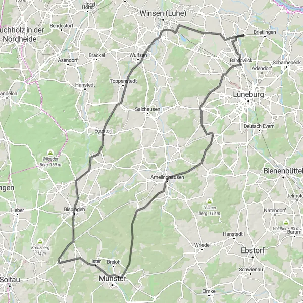 Karten-Miniaturansicht der Radinspiration "Rund um Lüneburg" in Lüneburg, Germany. Erstellt vom Tarmacs.app-Routenplaner für Radtouren