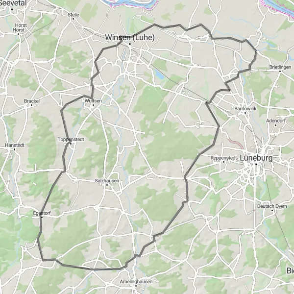 Map miniature of "Heathland Delights" cycling inspiration in Lüneburg, Germany. Generated by Tarmacs.app cycling route planner