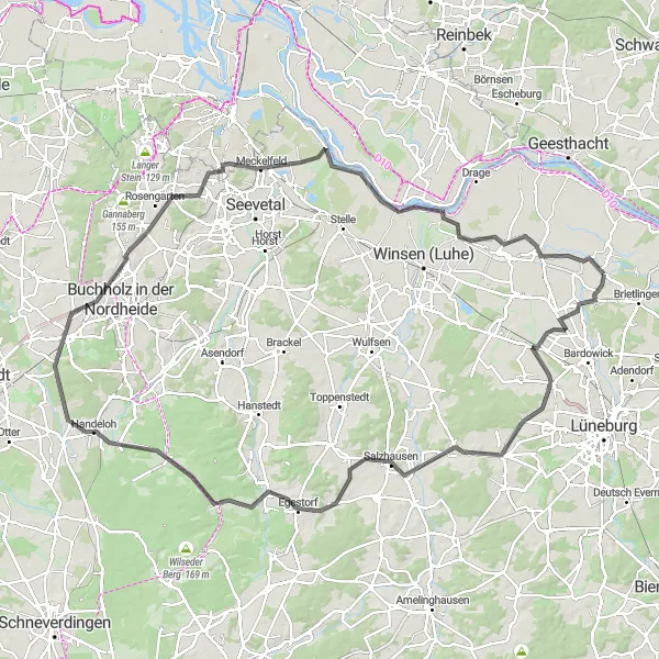 Karten-Miniaturansicht der Radinspiration "120 km Road-Tour durch Geesthacht und Langenbek" in Lüneburg, Germany. Erstellt vom Tarmacs.app-Routenplaner für Radtouren