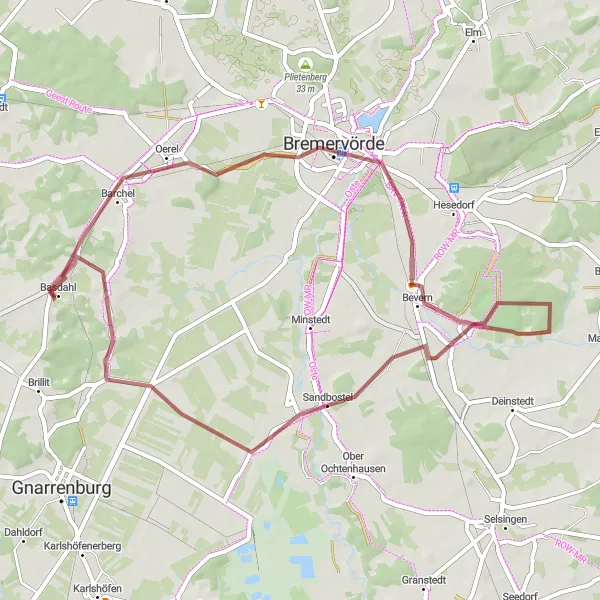 Map miniature of "The Oerel Adventure" cycling inspiration in Lüneburg, Germany. Generated by Tarmacs.app cycling route planner