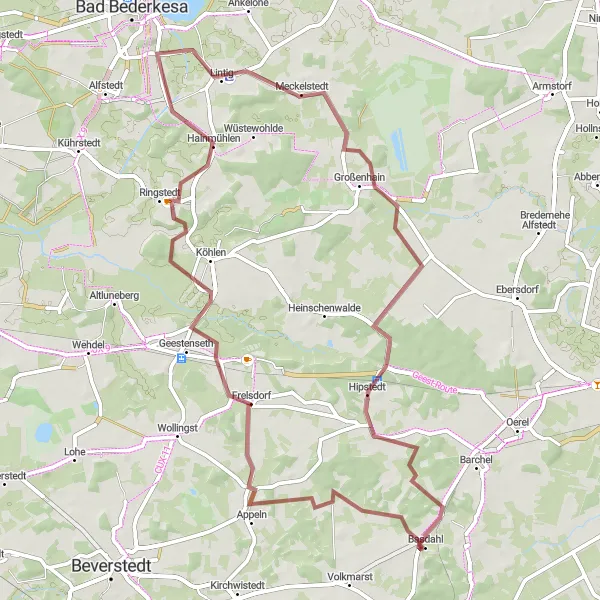 Map miniature of "The Great Gravel Adventure" cycling inspiration in Lüneburg, Germany. Generated by Tarmacs.app cycling route planner