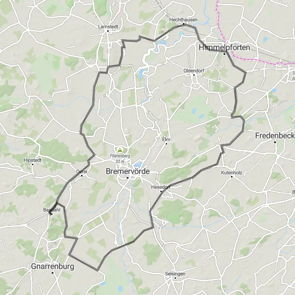 Map miniature of "The Oerel Challenge" cycling inspiration in Lüneburg, Germany. Generated by Tarmacs.app cycling route planner