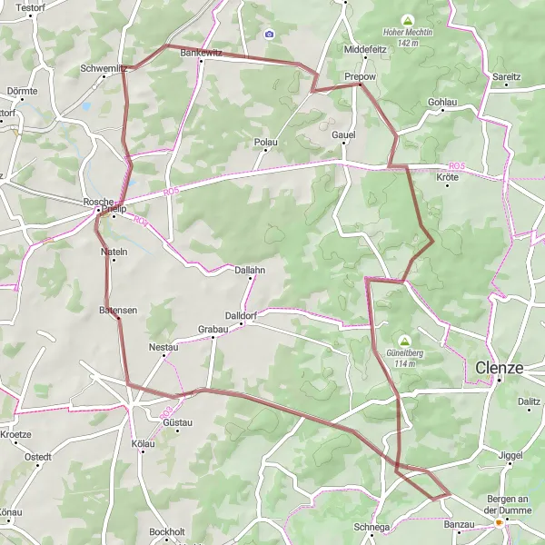Map miniature of "Gravel Adventure to Hohenvolkfien" cycling inspiration in Lüneburg, Germany. Generated by Tarmacs.app cycling route planner