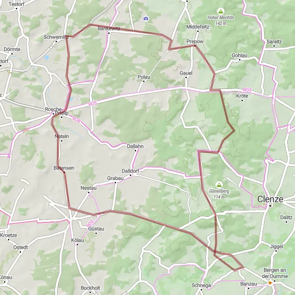 Karten-Miniaturansicht der Radinspiration "Natur pur: Rundweg durch Suhlendorf-Rosche-Hohenvolkfien" in Lüneburg, Germany. Erstellt vom Tarmacs.app-Routenplaner für Radtouren