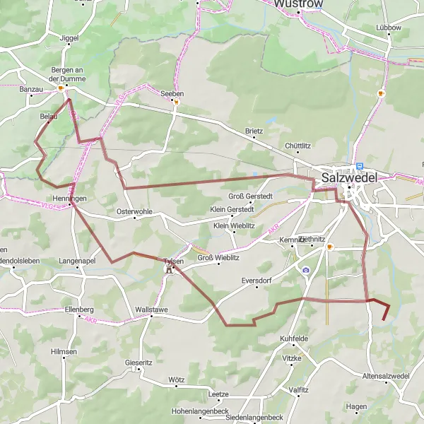 Karten-Miniaturansicht der Radinspiration "Natur pur um Bergen" in Lüneburg, Germany. Erstellt vom Tarmacs.app-Routenplaner für Radtouren