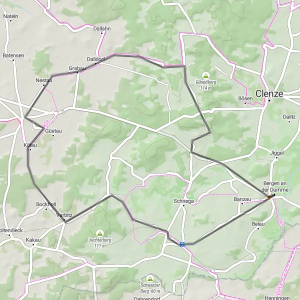 Map miniature of "Bergen an der Dumme Loop" cycling inspiration in Lüneburg, Germany. Generated by Tarmacs.app cycling route planner