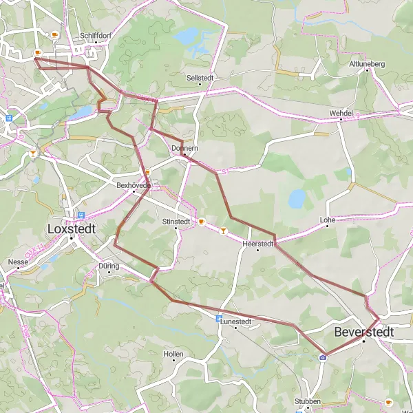 Map miniature of "Lunestedt Gravel Adventure" cycling inspiration in Lüneburg, Germany. Generated by Tarmacs.app cycling route planner