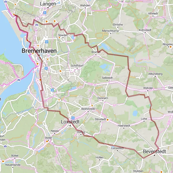 Karten-Miniaturansicht der Radinspiration "Gravel-Abenteuer zum Aussichtsturm Polder Bramel" in Lüneburg, Germany. Erstellt vom Tarmacs.app-Routenplaner für Radtouren