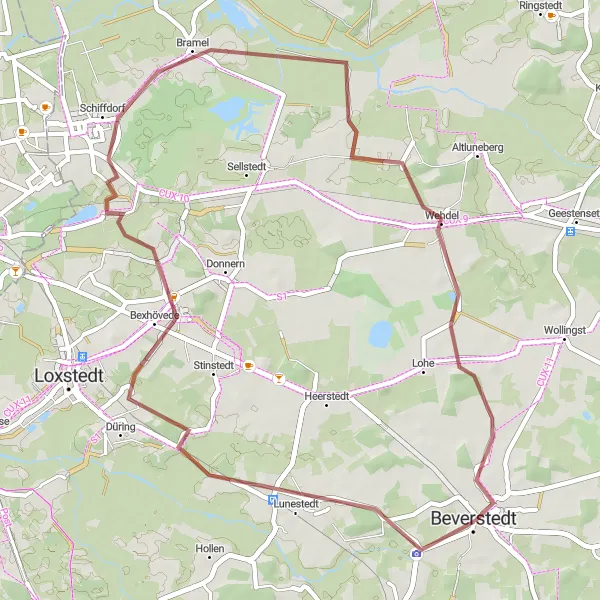 Map miniature of "Beverstedt Gravel Tour" cycling inspiration in Lüneburg, Germany. Generated by Tarmacs.app cycling route planner