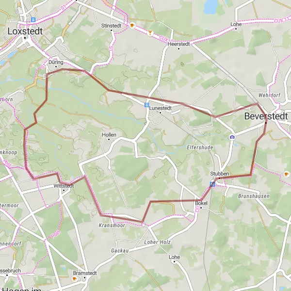 Map miniature of "Beverstedt Countryside Gravel Ride" cycling inspiration in Lüneburg, Germany. Generated by Tarmacs.app cycling route planner