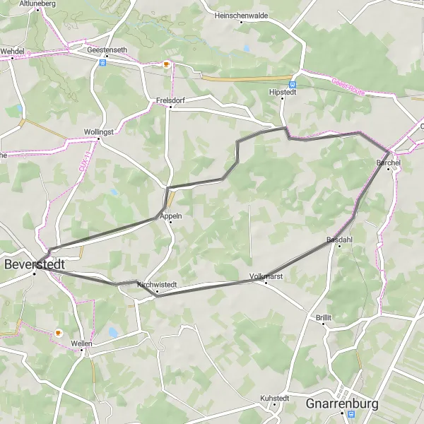 Map miniature of "Basdahl Loop" cycling inspiration in Lüneburg, Germany. Generated by Tarmacs.app cycling route planner