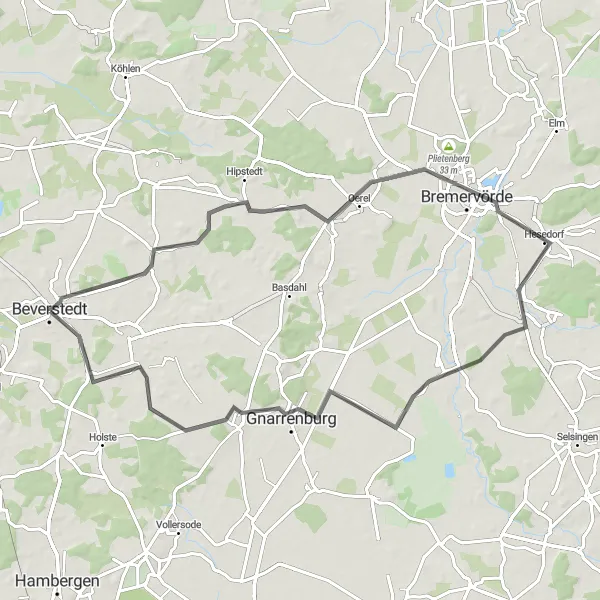 Map miniature of "The Oerel Challenge" cycling inspiration in Lüneburg, Germany. Generated by Tarmacs.app cycling route planner