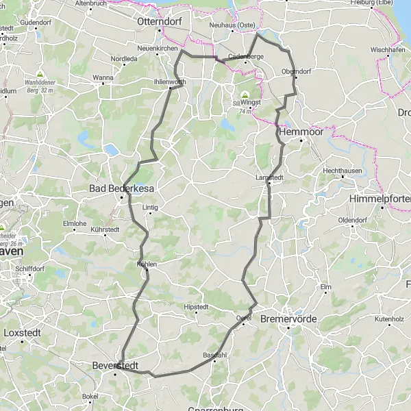 Map miniature of "Through the Countryside" cycling inspiration in Lüneburg, Germany. Generated by Tarmacs.app cycling route planner