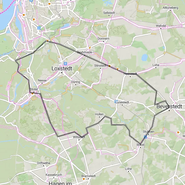 Map miniature of "Beverstedt-Hollen Route" cycling inspiration in Lüneburg, Germany. Generated by Tarmacs.app cycling route planner