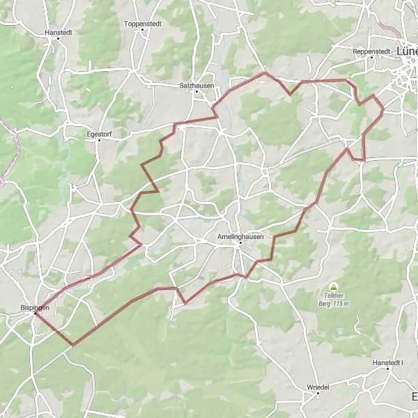 Karten-Miniaturansicht der Radinspiration "Rundtour durch idyllische Dörfer und Naturparks" in Lüneburg, Germany. Erstellt vom Tarmacs.app-Routenplaner für Radtouren
