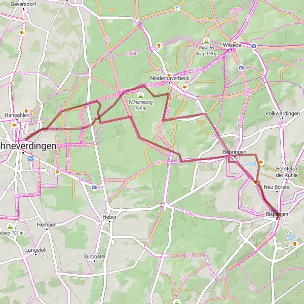 Map miniature of "Tütsberg Gravel Loop" cycling inspiration in Lüneburg, Germany. Generated by Tarmacs.app cycling route planner