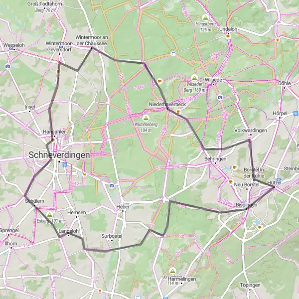 Karten-Miniaturansicht der Radinspiration "Schneverdingen-Rundtour" in Lüneburg, Germany. Erstellt vom Tarmacs.app-Routenplaner für Radtouren